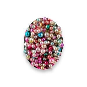 Pink Pearlescent Palooza Faux Pearl Bubbles Adjustable Oval Ring 30x40mm